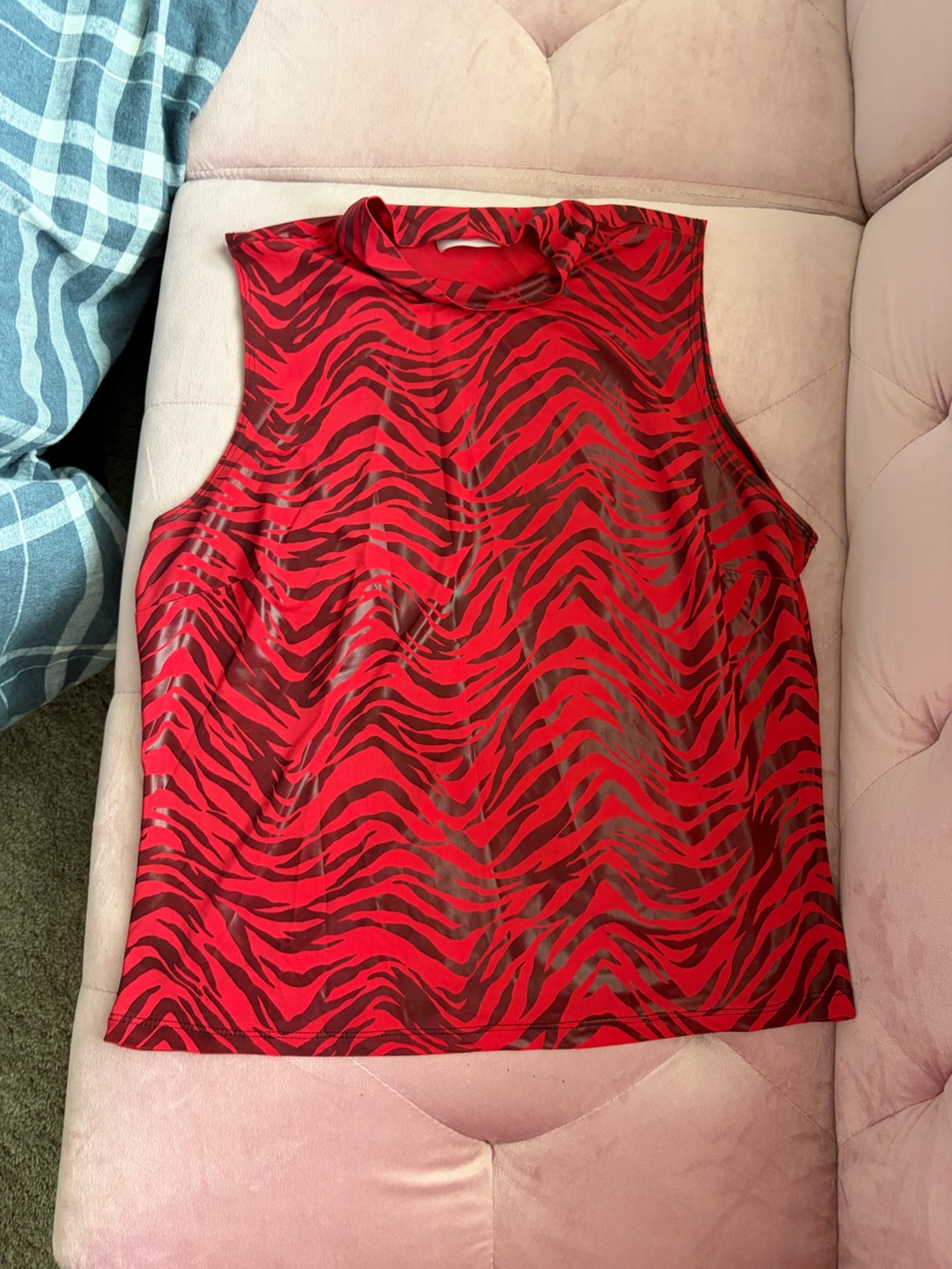 Fashion Bug Red and Black Sleeveless Mock Neck Zebra Print Top